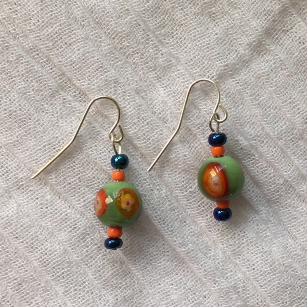 Colorful Czech glass bead dangle earrings